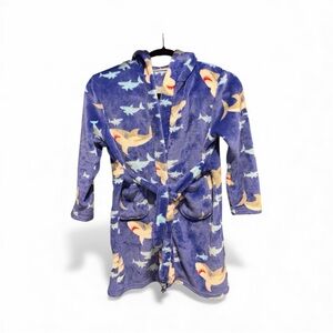 Kids Shark Print Blue Plush Robe Boys 5/6/7 Super Soft Cozy